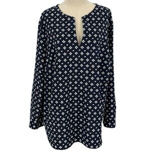 Lauren Ralph Lauren Navy Long Sleeve Blouse w/ White Pattern (Size 2X)